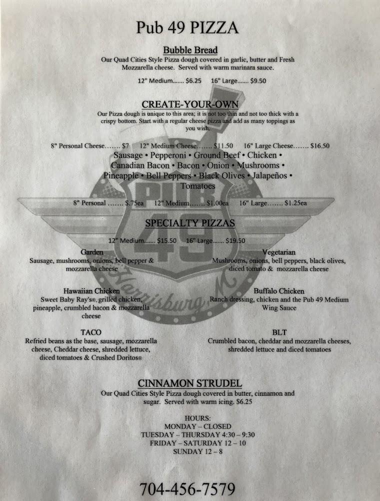 Pub 49 Pizza Menu image 1
